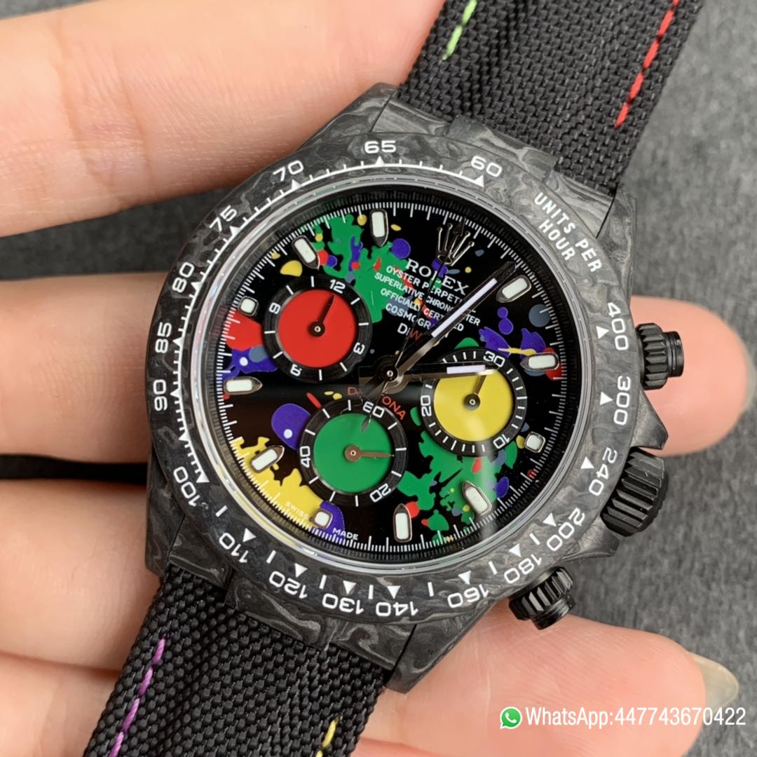 Super Clone Watch WWF ROLEX Cosmograph Daytona Series Diw Team Modified Version 40mm Carbon fiber case carbon fiber speed indicator ring and Asia7750 chronograph movement 05 Super Clone Watch WWF ROLEX Cosmograph Daytona Series Diw Team Modified Version 40mm Carbon fiber case carbon fiber speed indicator ring and Asia7750 chronograph movement 05