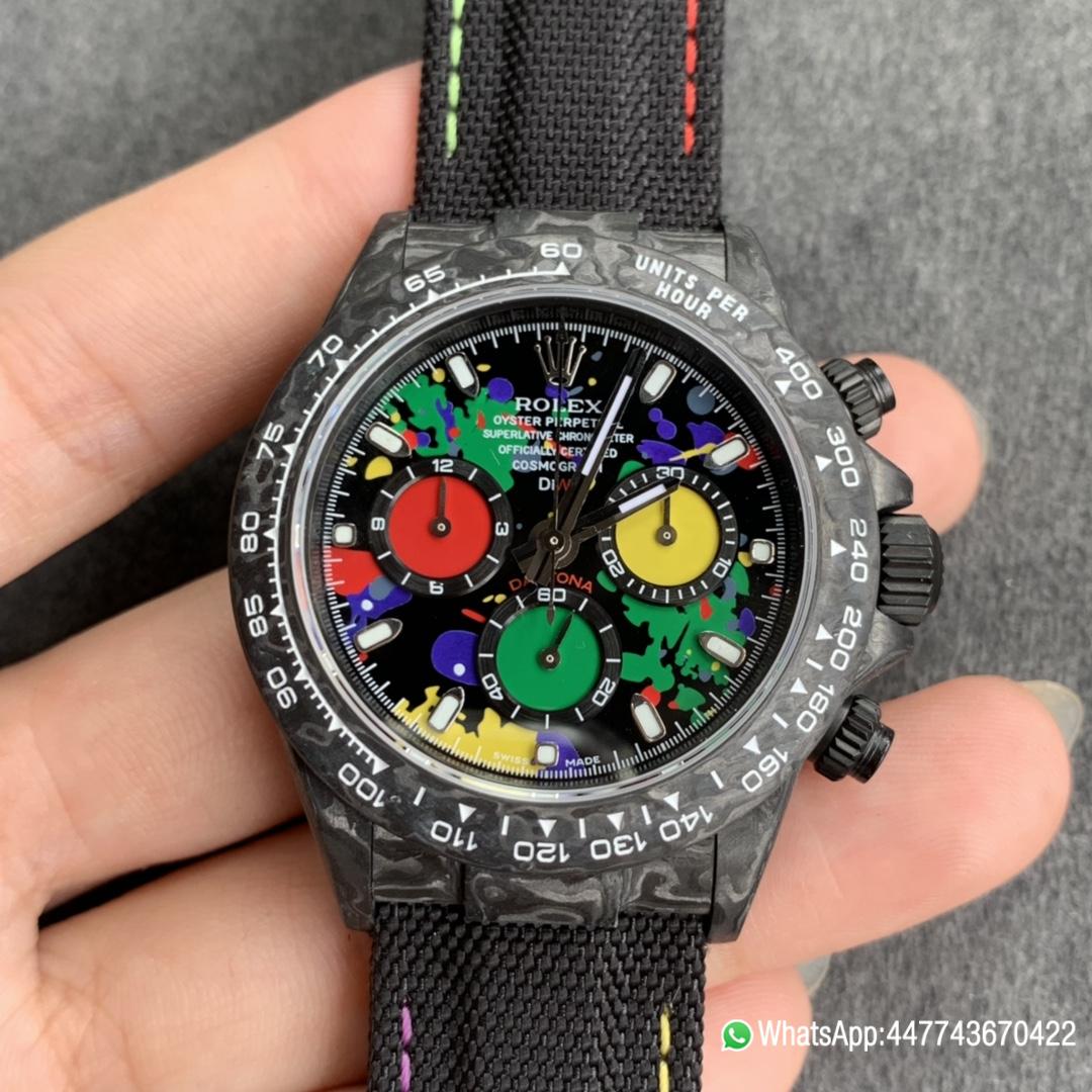 Super Clone Watch WWF ROLEX Cosmograph Daytona Series Diw Team Modified Version 40mm Carbon fiber case carbon fiber speed indicator ring and Asia7750 chronograph movement 06 Super Clone Watch WWF ROLEX Cosmograph Daytona Series Diw Team Modified Version 40mm Carbon fiber case carbon fiber speed indicator ring and Asia7750 chronograph movement 06