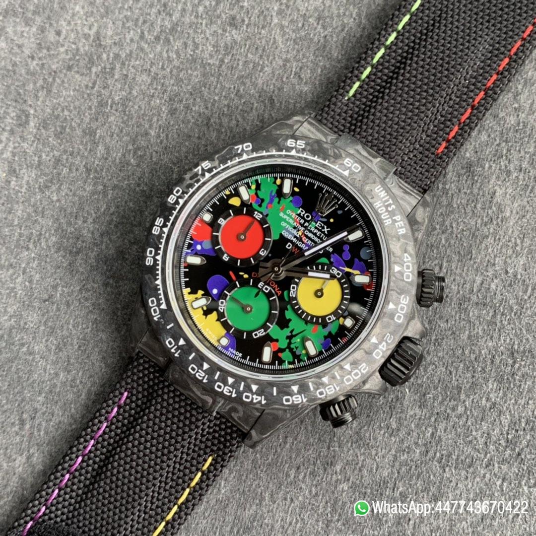 Super Clone Watch WWF ROLEX Cosmograph Daytona Series Diw Team Modified Version 40mm Carbon fiber case carbon fiber speed indicator ring and Asia7750 chronograph movement 08 Super Clone Watch WWF ROLEX Cosmograph Daytona Series Diw Team Modified Version 40mm Carbon fiber case carbon fiber speed indicator ring and Asia7750 chronograph movement 08