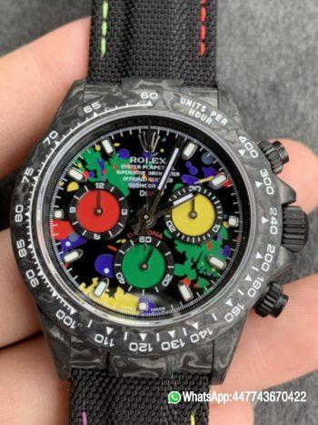 Super Clone Watch WWF ROLEX Cosmograph Daytona Series Diw Team Modified Version 40mm Carbon fiber case carbon fiber speed indicator ring and Asia7750 chronograph movement 09