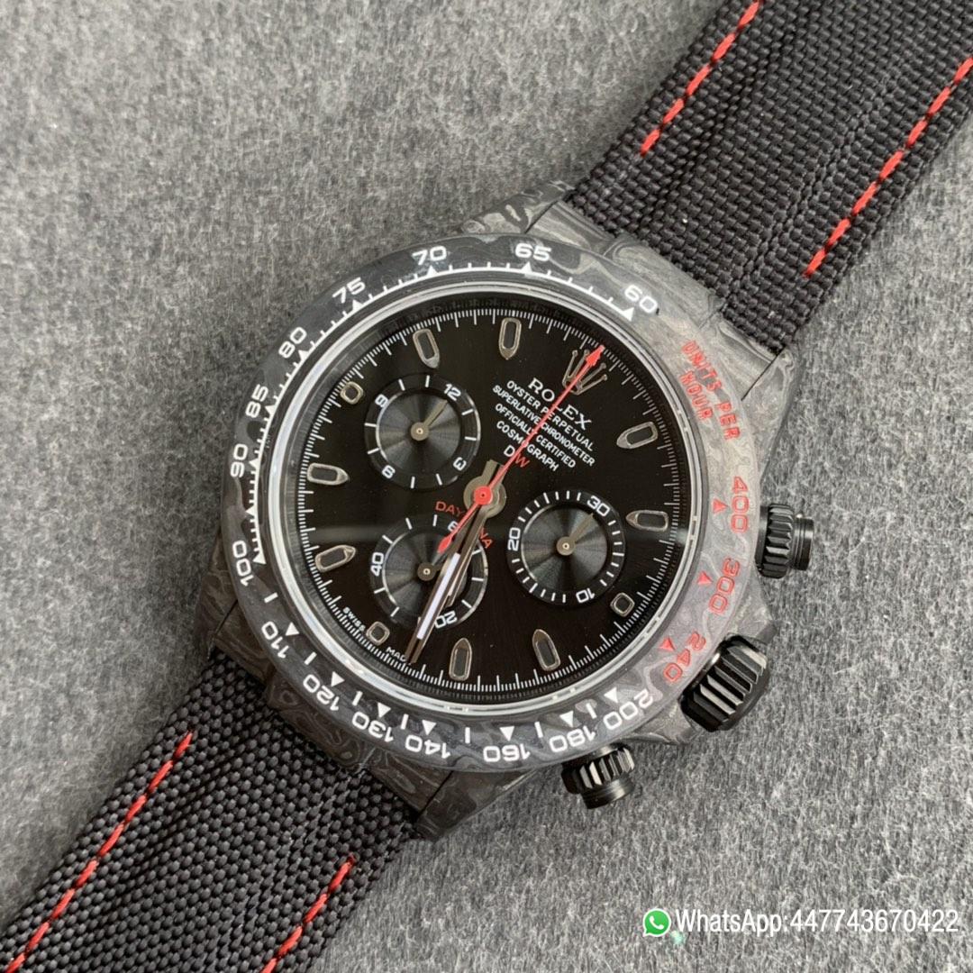 Super Clone Watch WWF ROLEX Cosmograph Daytona Series Diw Team Modified Version 40mm Carbon fiber case carbon fiber speed indicator ring and Shanghai 7750 chronograph movement 07