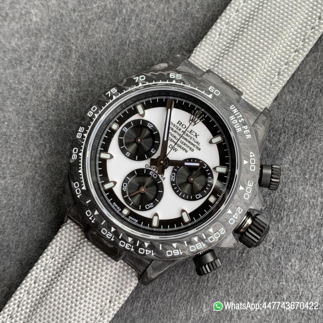 Super Clone Watch WWF Rolex Cosmograph Daytona DIW 40mm Forged carbon fiber case Panda Dial Carbon fiber bezel and Asia 7750 chronograph movement2 Super Clone Watch WWF Rolex Cosmograph Daytona DIW 40mm Forged carbon fiber case Panda Dial Carbon fiber bezel and Asia 7750 chronograph movement2