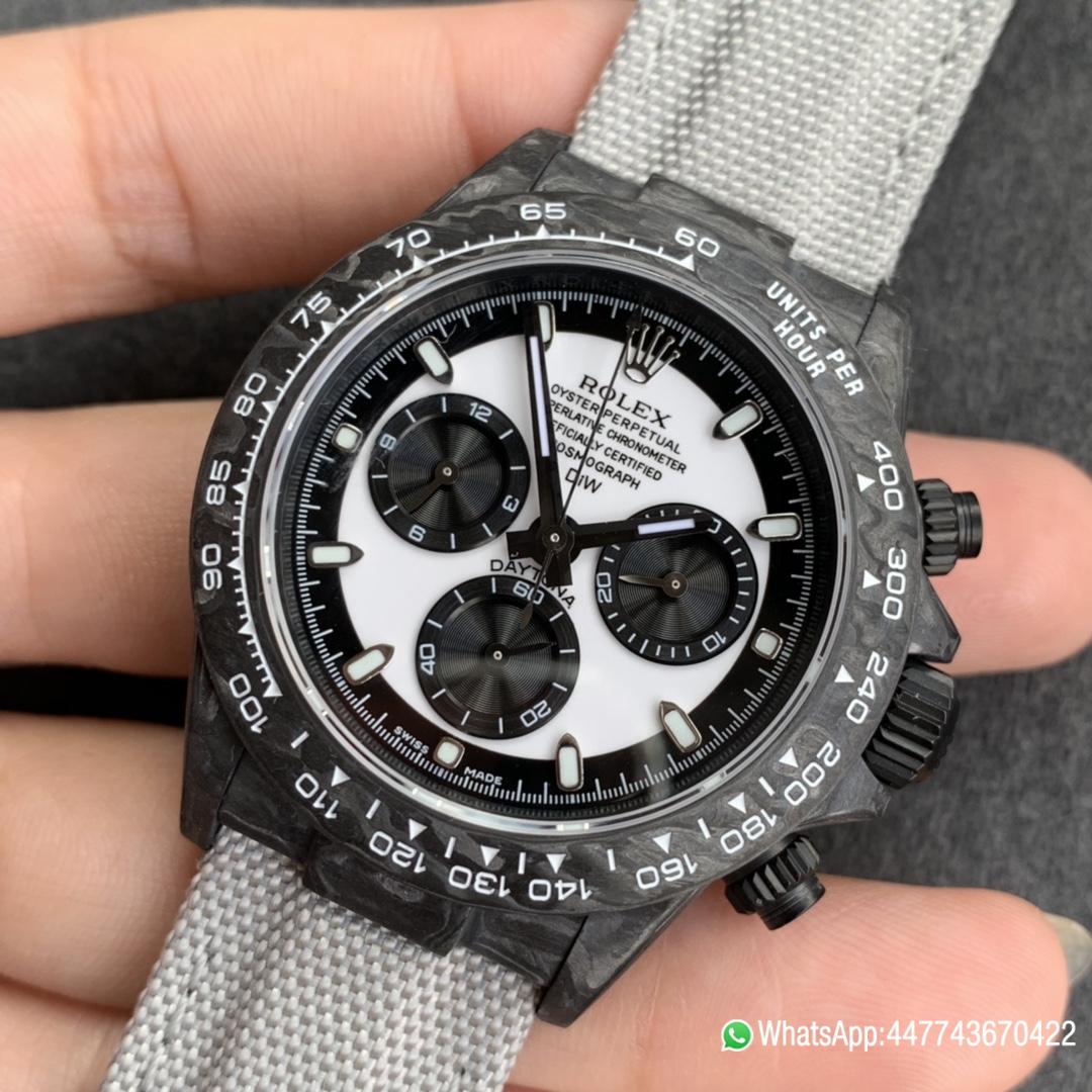 Super Clone Watch WWF Rolex Cosmograph Daytona DIW 40mm Forged carbon fiber case Panda Dial Carbon fiber bezel and Asia 7750 chronograph movement4 Super Clone Watch WWF Rolex Cosmograph Daytona DIW 40mm Forged carbon fiber case Panda Dial Carbon fiber bezel and Asia 7750 chronograph movement4