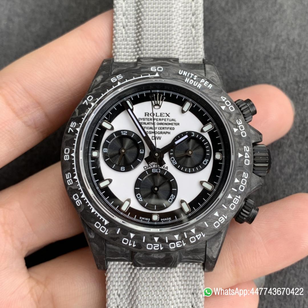 Super Clone Watch WWF Rolex Cosmograph Daytona DIW 40mm Forged carbon fiber case Panda Dial Carbon fiber bezel and Asia 7750 chronograph movement6 Super Clone Watch WWF Rolex Cosmograph Daytona DIW 40mm Forged carbon fiber case Panda Dial Carbon fiber bezel and Asia 7750 chronograph movement6