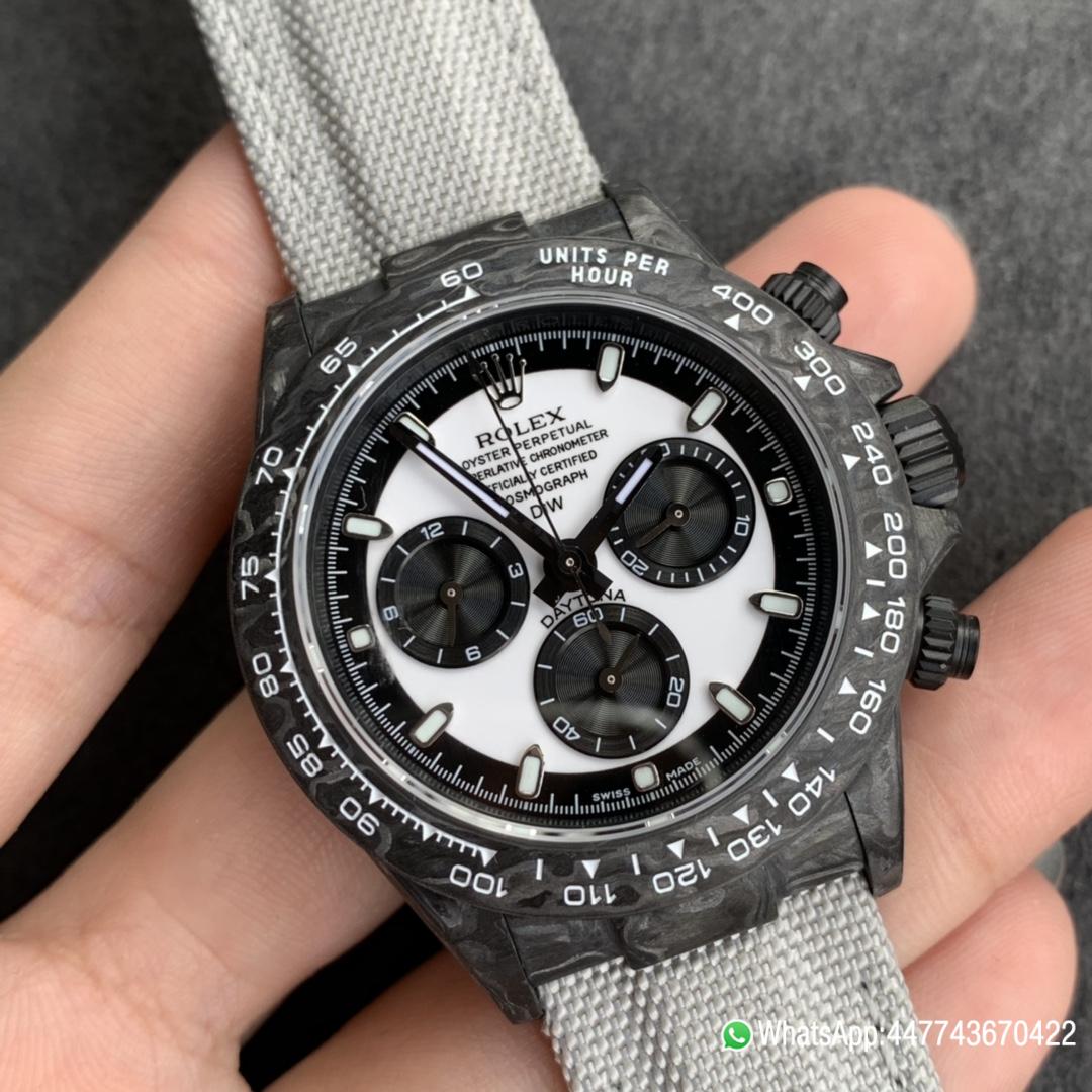 Super Clone Watch WWF Rolex Cosmograph Daytona DIW 40mm Forged carbon fiber case Panda Dial Carbon fiber bezel and Asia 7750 chronograph movement8 Super Clone Watch WWF Rolex Cosmograph Daytona DIW 40mm Forged carbon fiber case Panda Dial Carbon fiber bezel and Asia 7750 chronograph movement8