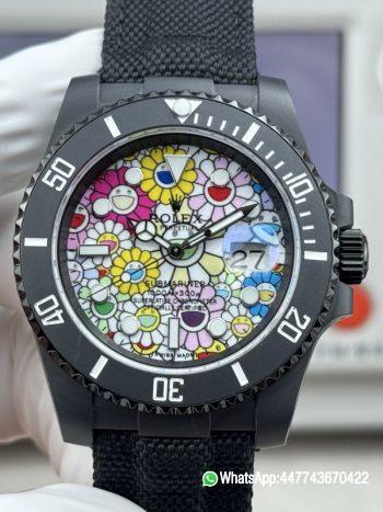Super Clone Rolex Submariner Date DIW 41mm Takashi Murakami Flower Dial Black ceramic bezel and Dandong 3235 Movement 01