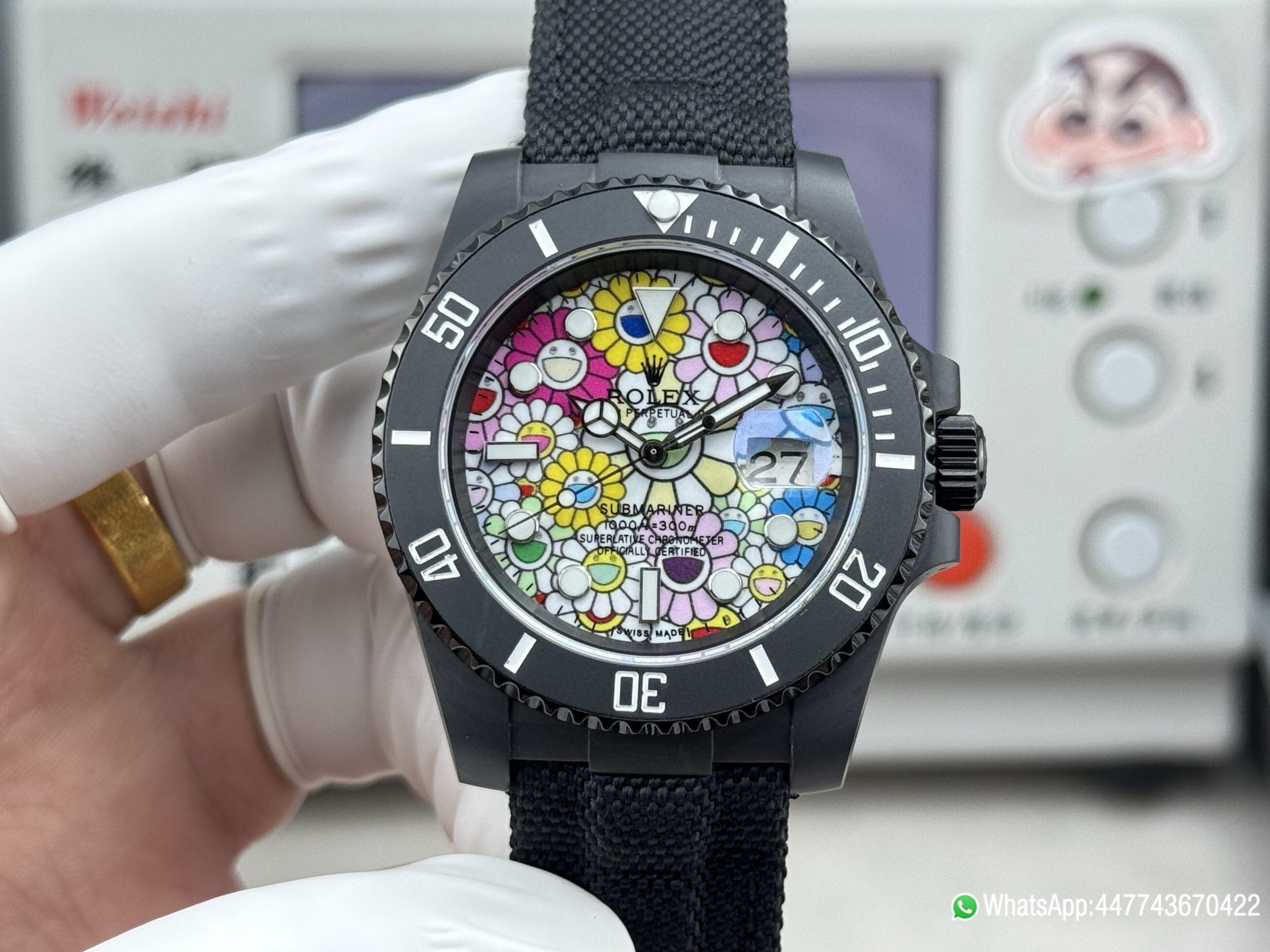 Super Clone Rolex Submariner Date DIW 41mm Takashi Murakami Flower Dial Black ceramic bezel and Dandong 3235 Movement 02 Super Clone Rolex Submariner Date DIW 41mm Takashi Murakami Flower Dial Black ceramic bezel and Dandong 3235 Movement 02