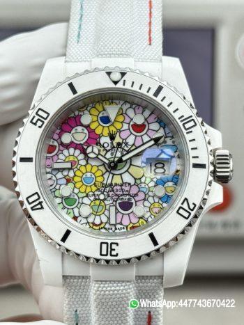 Super Clone Rolex Submariner Date DIW 41mm Takashi Murakami Flower Dial white ceramic bezel and Dandong 3235 Movement 0