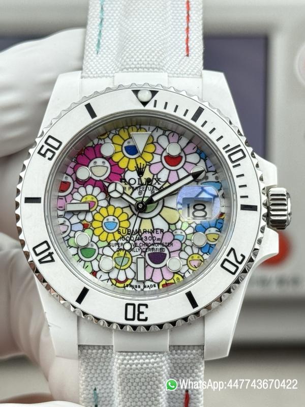 Super Clone Rolex Submariner Date DIW 41mm Takashi Murakami Flower Dial white ceramic bezel and Dandong 3235 Movement 0 Super Clone Rolex Submariner Date DIW 41mm Takashi Murakami Flower Dial white ceramic bezel and Dandong 3235 Movement 0