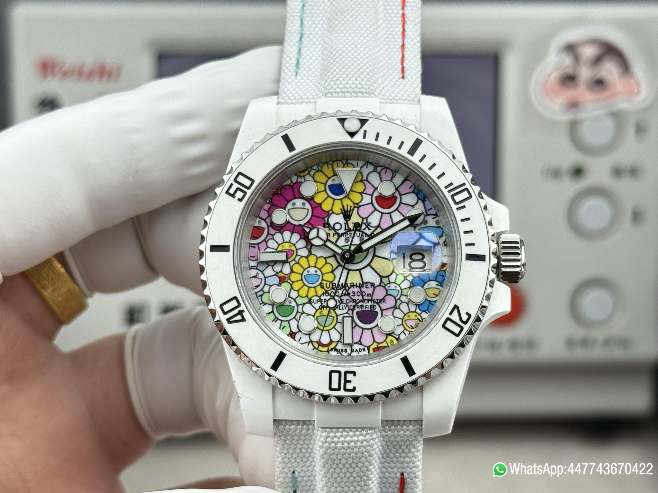 Super Clone Rolex Submariner Date DIW 41mm Takashi Murakami Flower Dial white ceramic bezel and Dandong 3235 Movement 01 Super Clone Rolex Submariner Date DIW 41mm Takashi Murakami Flower Dial white ceramic bezel and Dandong 3235 Movement 01