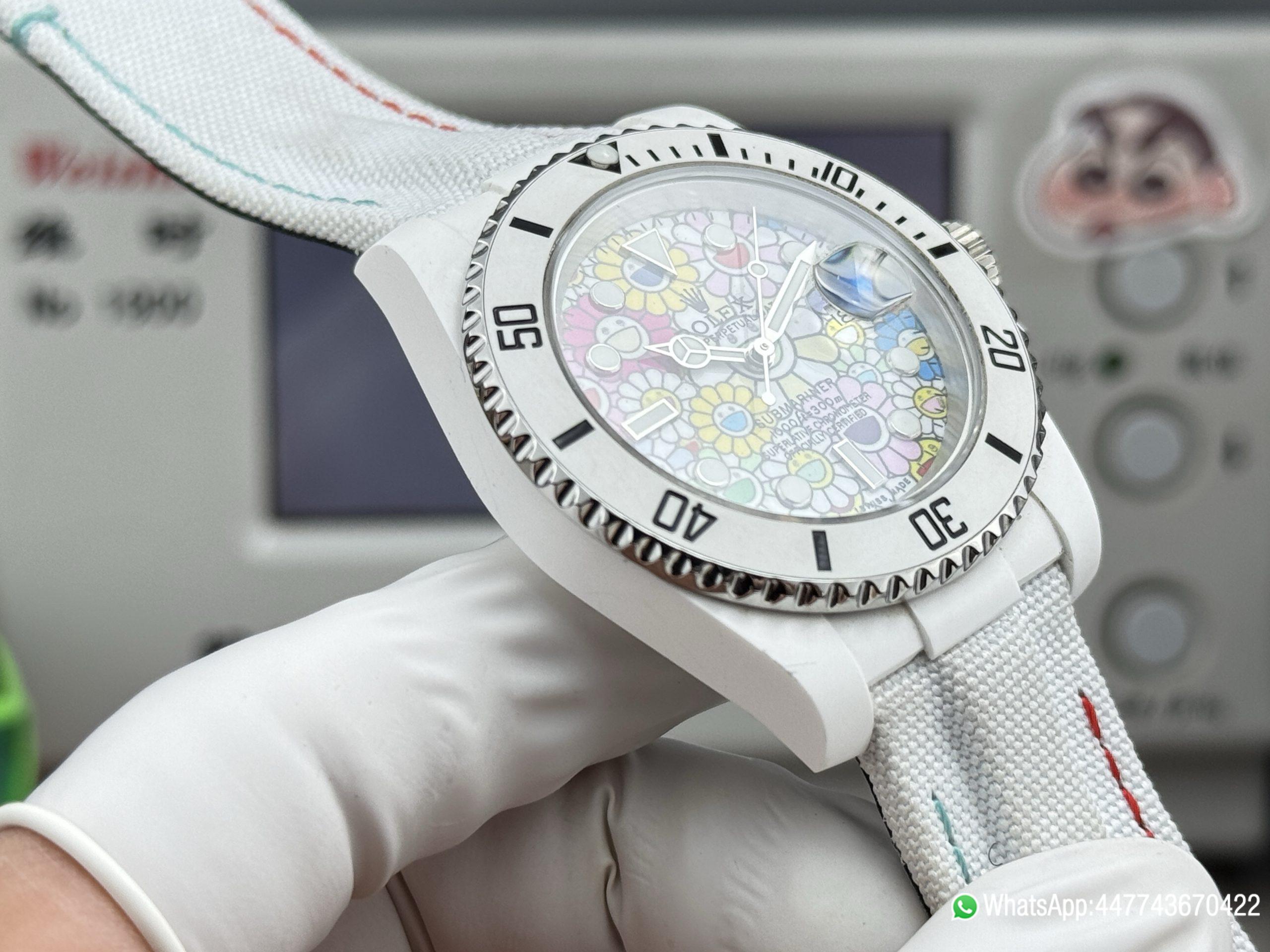 Super Clone Rolex Submariner Date DIW 41mm Takashi Murakami Flower Dial white ceramic bezel and Dandong 3235 Movement 06 Super Clone Rolex Submariner Date DIW 41mm Takashi Murakami Flower Dial white ceramic bezel and Dandong 3235 Movement 06