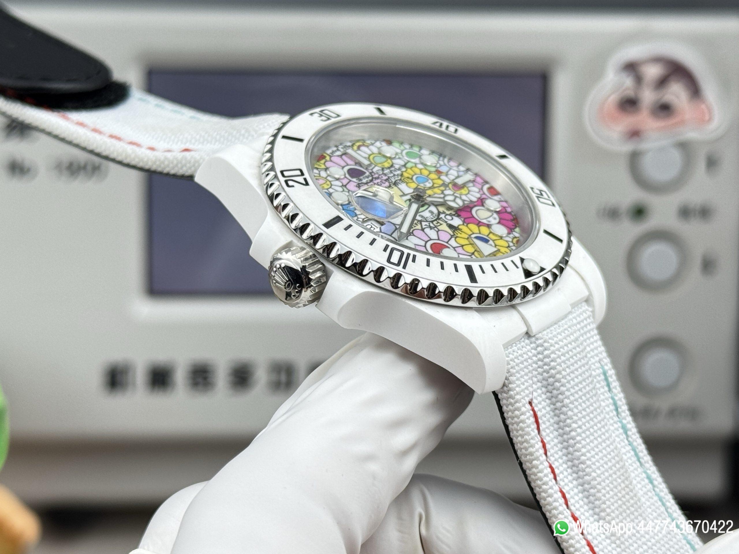 Super Clone Rolex Submariner Date DIW 41mm Takashi Murakami Flower Dial white ceramic bezel and Dandong 3235 Movement 07 Super Clone Rolex Submariner Date DIW 41mm Takashi Murakami Flower Dial white ceramic bezel and Dandong 3235 Movement 07