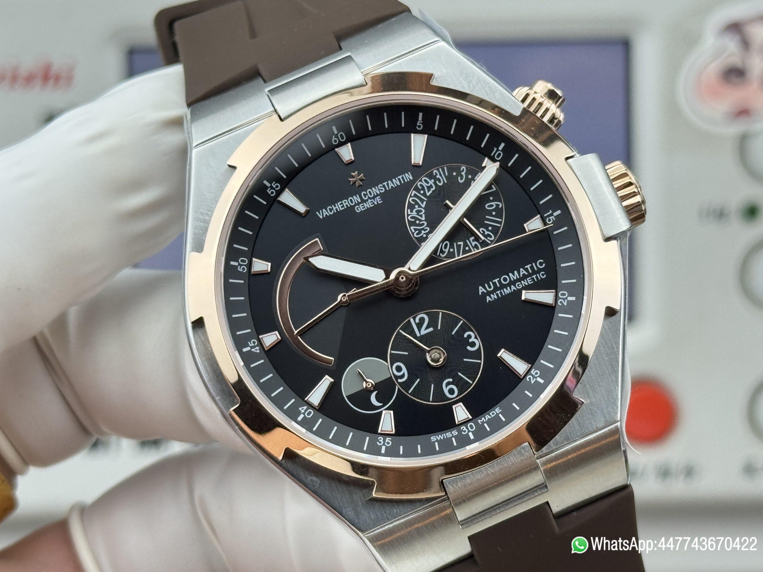 Super Clone Watch V Factory Vacheron Constantin Overseas 42mm Black matte sun grain Dail 316L stainless steel case 18K rose gold bezel and Replica version 1222 SC type movement 06