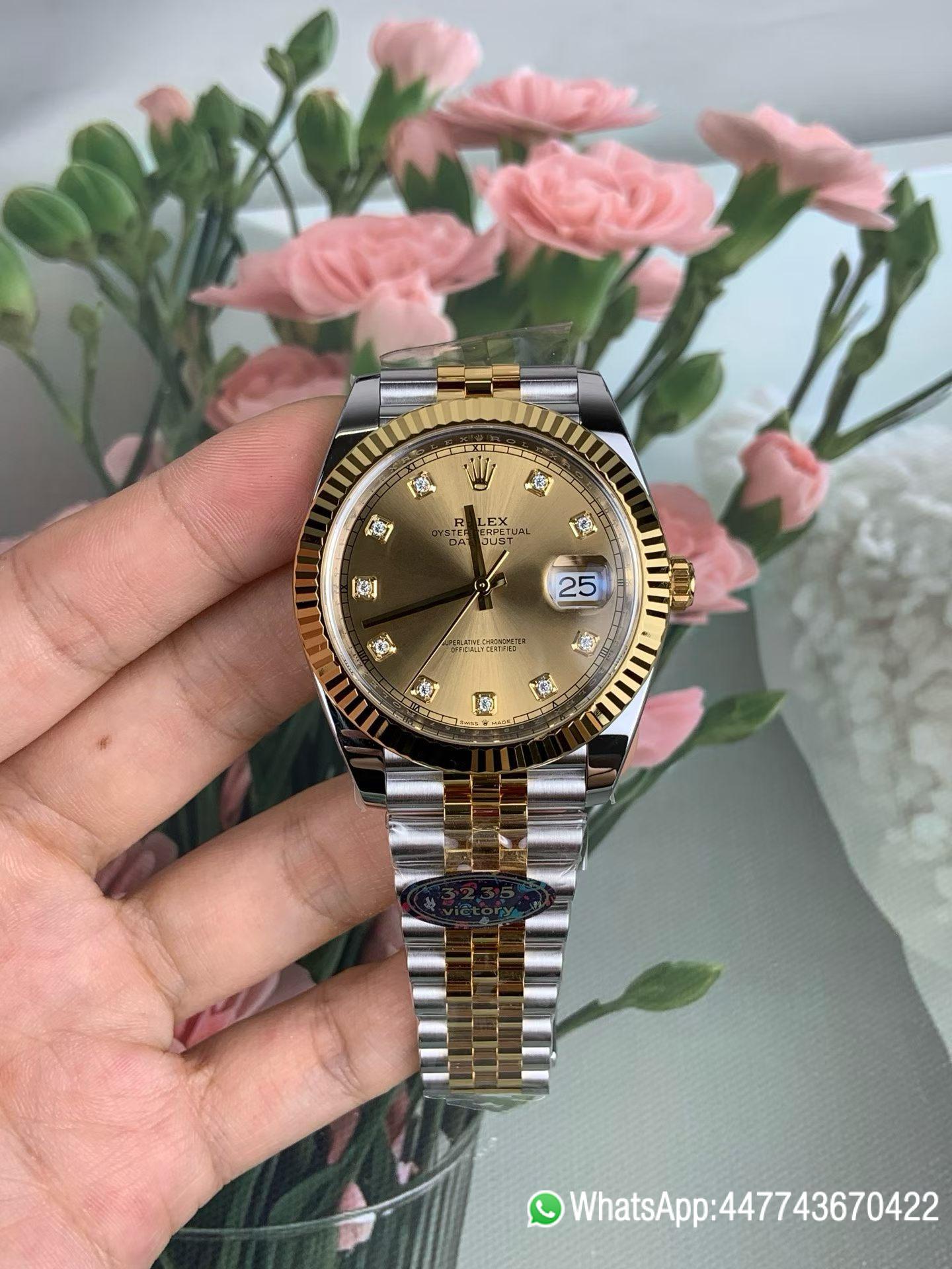 Super Clone Watch VF Rolex Datejust 41 Two Tone Champagne Diamond Dial Fluted Bezel and Dandong 3235 movement 0 Super Clone Watch VF Rolex Datejust 41 Two Tone Champagne Diamond Dial Fluted Bezel and Dandong 3235 movement 0