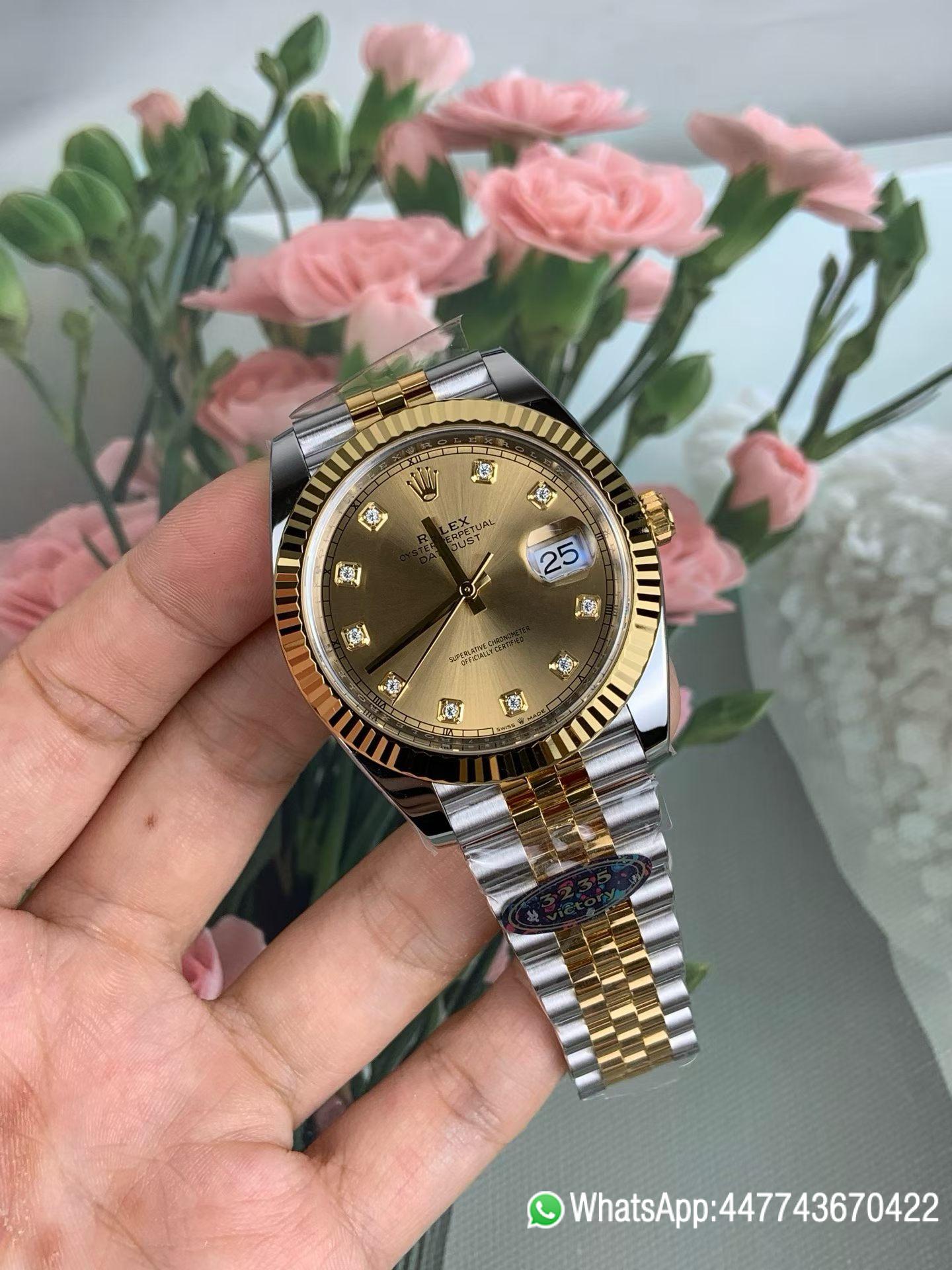 Super Clone Watch VF Rolex Datejust 41 Two Tone Champagne Diamond Dial Fluted Bezel and Dandong 3235 movement 01 Super Clone Watch VF Rolex Datejust 41 Two Tone Champagne Diamond Dial Fluted Bezel and Dandong 3235 movement 01