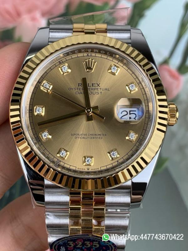Super Clone Watch VF Rolex Datejust 41 Two Tone Champagne Diamond Dial Fluted Bezel and Dandong 3235 movement 010 Super Clone Watch VF Rolex Datejust 41 Two Tone Champagne Diamond Dial Fluted Bezel and Dandong 3235 movement 010