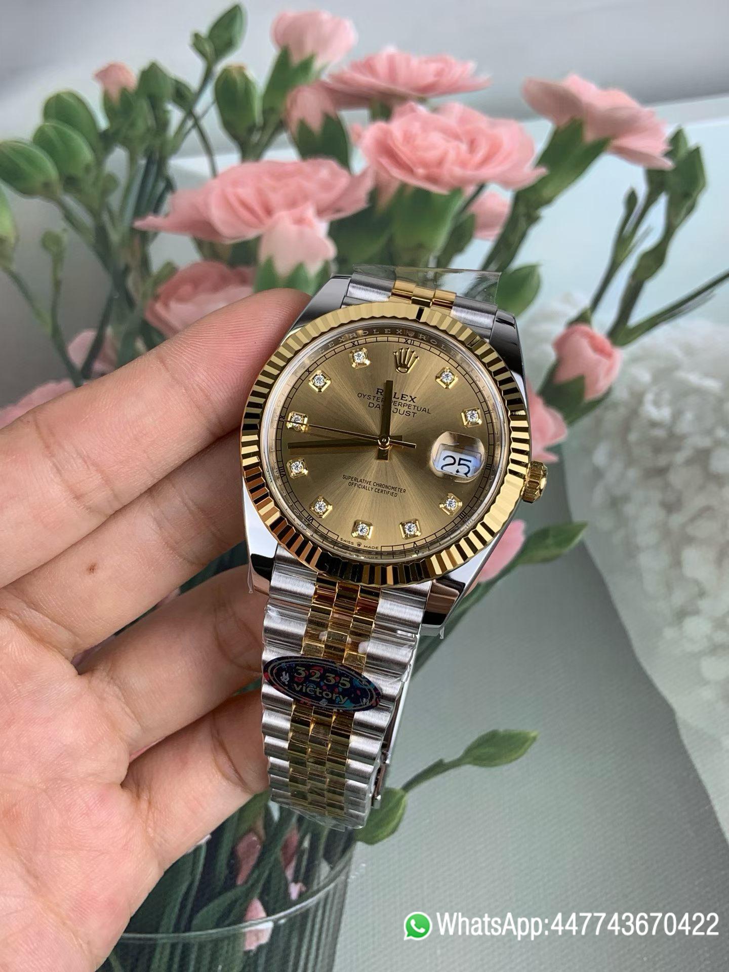 Super Clone Watch VF Rolex Datejust 41 Two Tone Champagne Diamond Dial Fluted Bezel and Dandong 3235 movement 02 Super Clone Watch VF Rolex Datejust 41 Two Tone Champagne Diamond Dial Fluted Bezel and Dandong 3235 movement 02