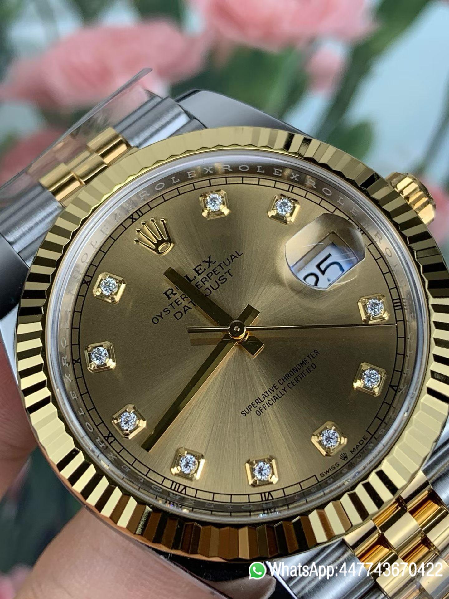 Super Clone Watch VF Rolex Datejust 41 Two Tone Champagne Diamond Dial Fluted Bezel and Dandong 3235 movement 03 Super Clone Watch VF Rolex Datejust 41 Two Tone Champagne Diamond Dial Fluted Bezel and Dandong 3235 movement 03