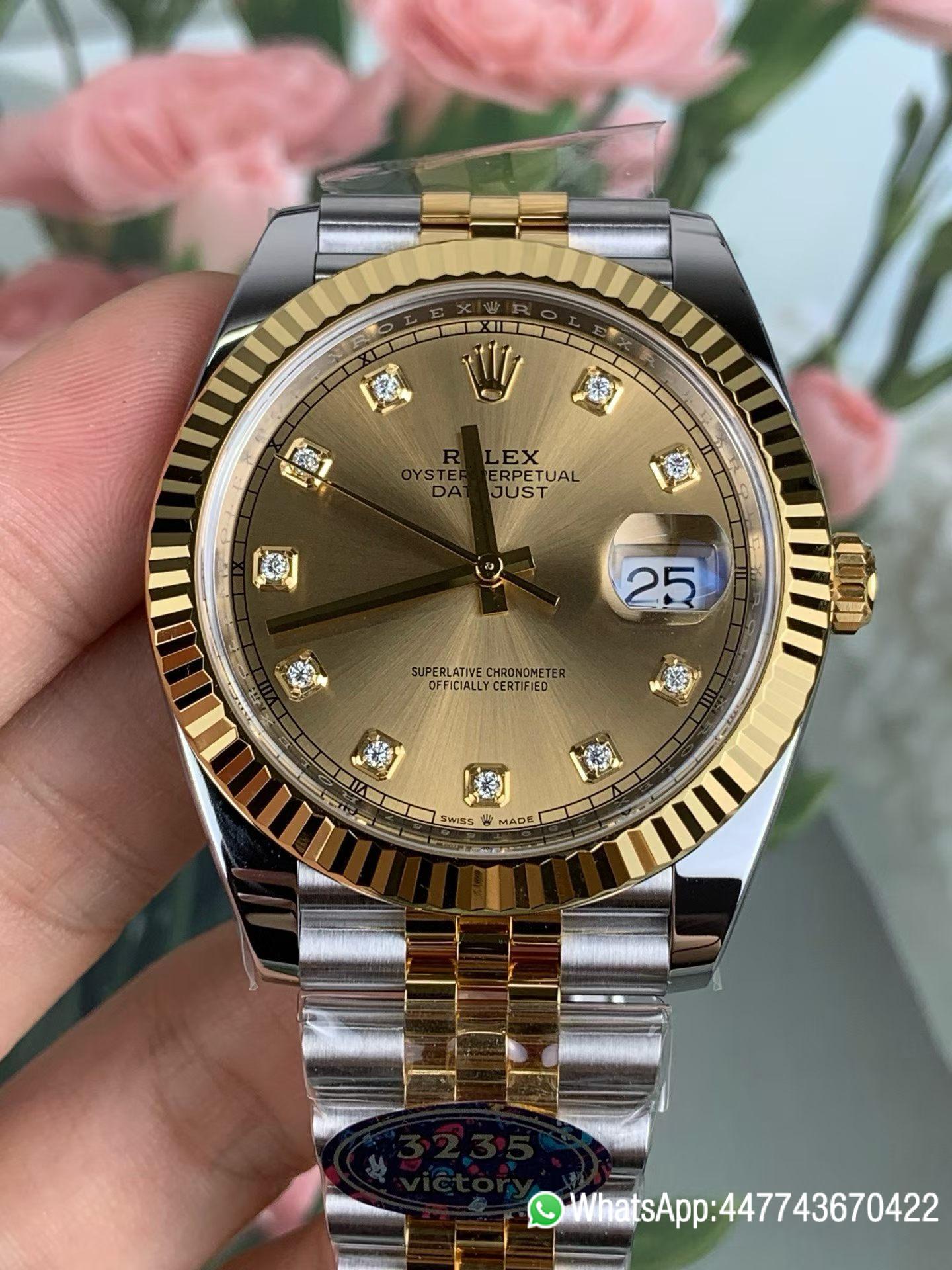 Super Clone Watch VF Rolex Datejust 41 Two Tone Champagne Diamond Dial Fluted Bezel and Dandong 3235 movement 04 Super Clone Watch VF Rolex Datejust 41 Two Tone Champagne Diamond Dial Fluted Bezel and Dandong 3235 movement 04