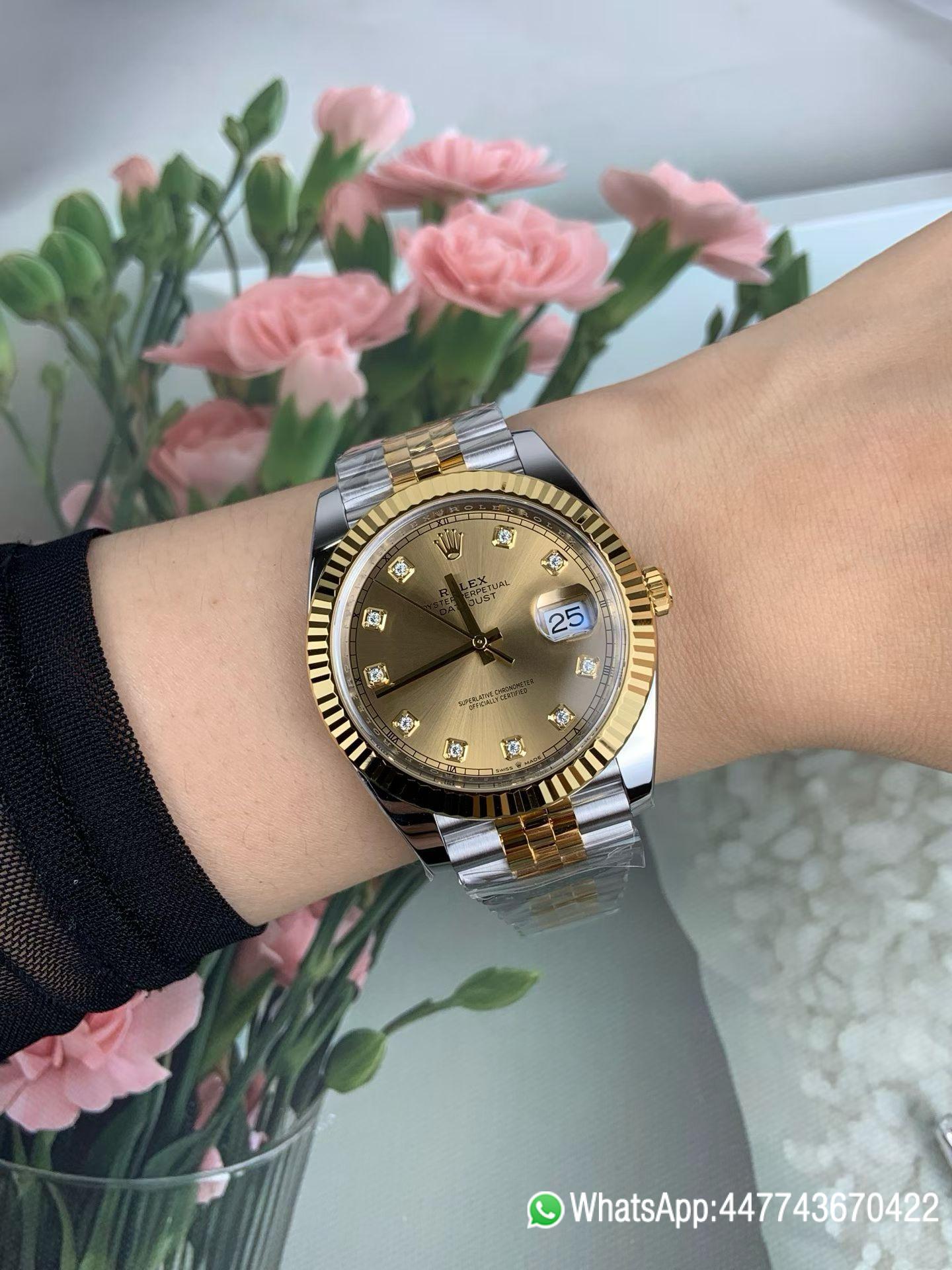 Super Clone Watch VF Rolex Datejust 41 Two Tone Champagne Diamond Dial Fluted Bezel and Dandong 3235 movement 08 Super Clone Watch VF Rolex Datejust 41 Two Tone Champagne Diamond Dial Fluted Bezel and Dandong 3235 movement 08