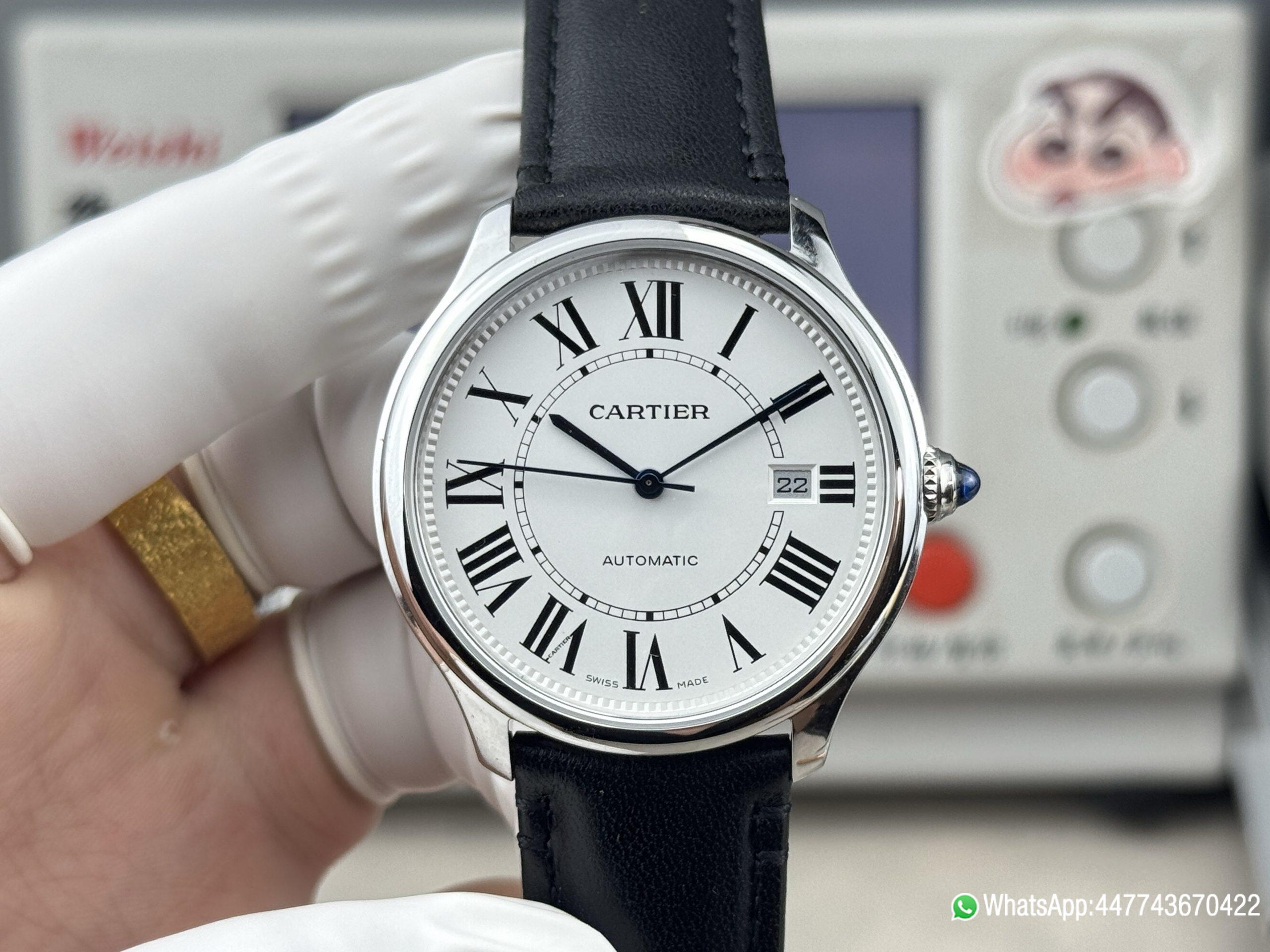 Super clone watch Ronde Solo de Cartier Automatic Date Silver white Dail 316L stainless steel case and Cartier 1847 MC Automatic Mechanical Movement 01