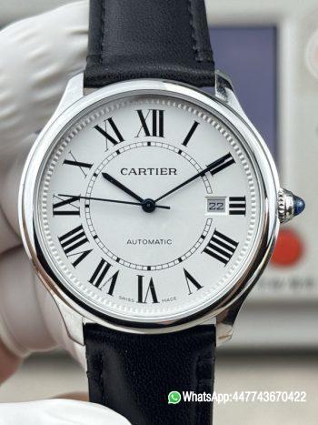 Super clone watch Ronde Solo de Cartier Automatic Date Silver white Dail 316L stainless steel case and Cartier 1847 MC Automatic Mechanical Movement 0111