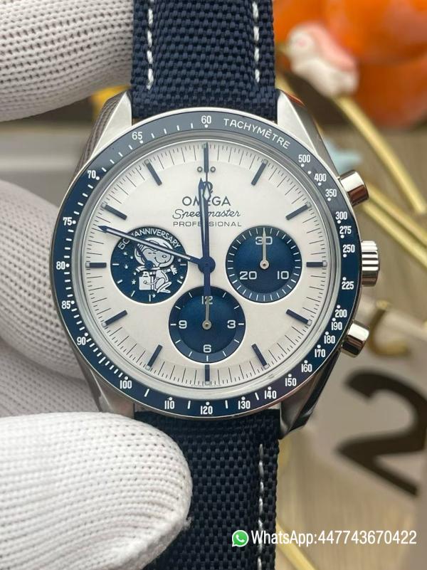 Super Clone OMEGA Speedmaster 42 mm Silver white with a small blue Dial Blue ceramic tachometer bezel Blue nylon fabric strap 310.32.42.50.02.001 cal.3861 Movement 010 Super Clone OMEGA Speedmaster 42 mm Silver white with a small blue Dial Blue ceramic tachometer bezel Blue nylon fabric strap 310.32.42.50.02.001 cal.3861 Movement 010