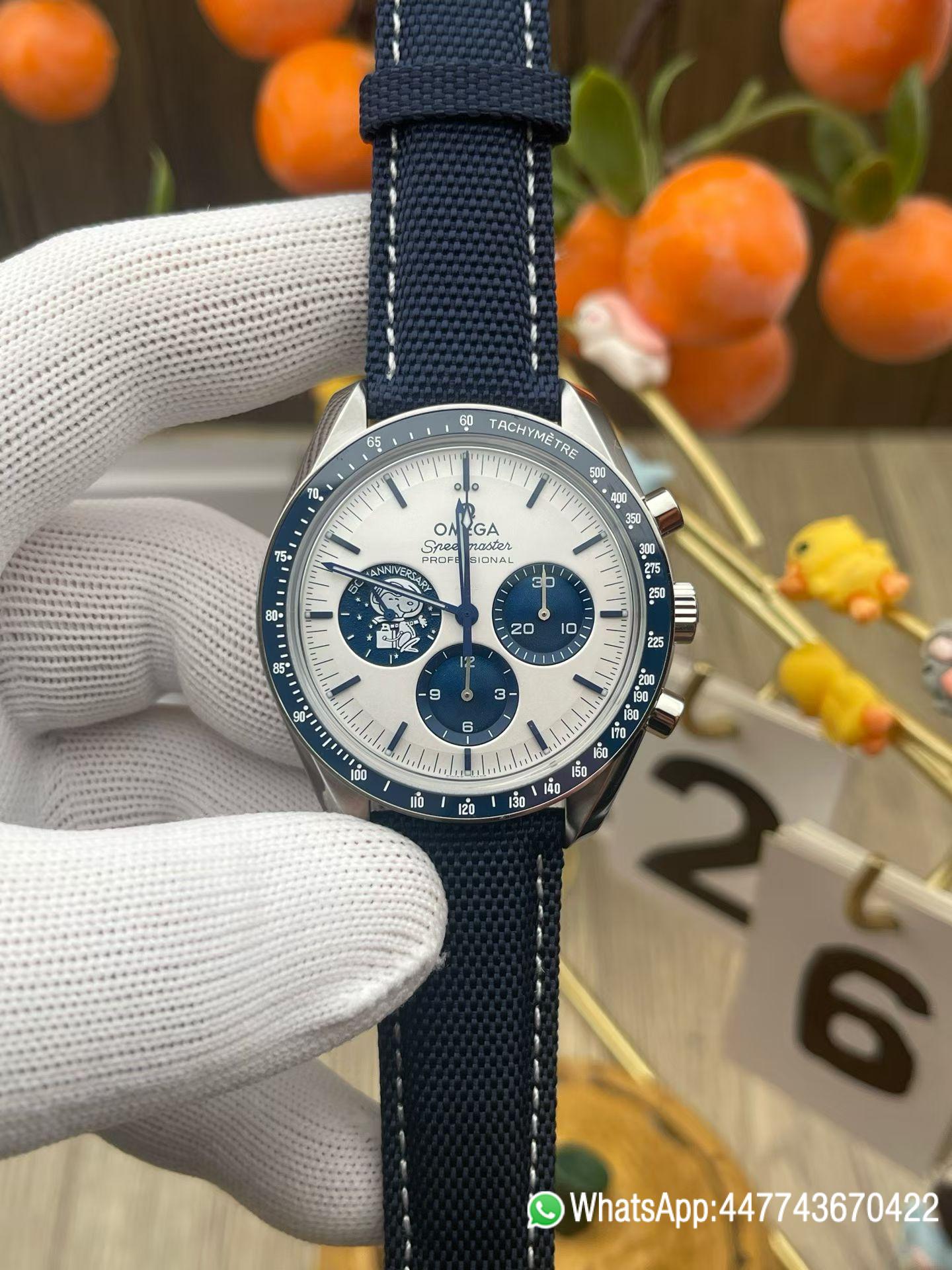 Super Clone OMEGA Speedmaster 42 mm Silver white with a small blue Dial Blue ceramic tachometer bezel Blue nylon fabric strap 310.32.42.50.02.001 cal.3861 Movement 02 Super Clone OMEGA Speedmaster 42 mm Silver white with a small blue Dial Blue ceramic tachometer bezel Blue nylon fabric strap 310.32.42.50.02.001 cal.3861 Movement 02